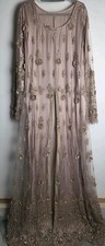 Dusky Pink Satin Net Embroidered Dress Anarkali Gown Size 3XL 52 inch chest