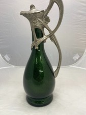 ART NOUVEAU GLASS  CLARET JUG WITH PEWTER MOUNTS 