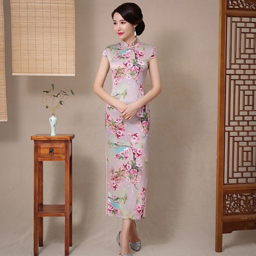Ladies pink floral print - ladies, qipao