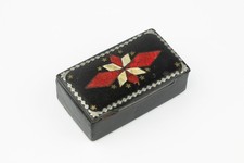 Vintage Hand Painted Wooden Snuff Box - Trinket, Jewellery Box Red & Black