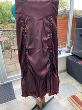 Dark Red Taffeta Long Skirt With Hitched Front Details