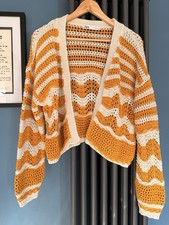 Zara Yellow Cream Boho Knitted Crochet Cardigan M Hippy Festival Retro 70s Knit