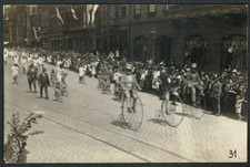 Transport - Bicycles Penny-Farthing riders in parade RP postcard
