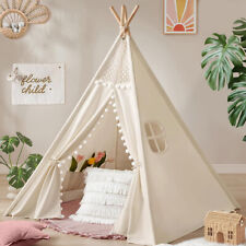 160CM Large Canvas Kids Teepee Star Wood Indian Tent Child In/Outdoor Play House