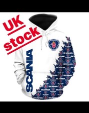 UK stock New Scania logo 3D print hoodie white Truck fashion size approx L/XL