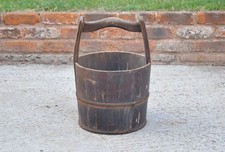 old vintage wooden rice bucket / well water/ planter / pot - FREE DELIVERY