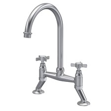 Nuie Bridge Kitchen Sink Mixer Tap Brushed Nickel Crosshead Handle Curved Spout