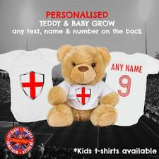 England Inspired Football Babygrow & Teddy Bear Personalised Matching Gift Set,