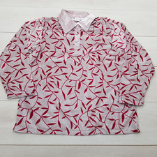 CLAIRE NEUVILLE Vintage Polo Top Size 18 Red Nature Stretch Collar Long Sleeve