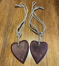 Pair Of Handmade Wooden Heart Curtain Ties