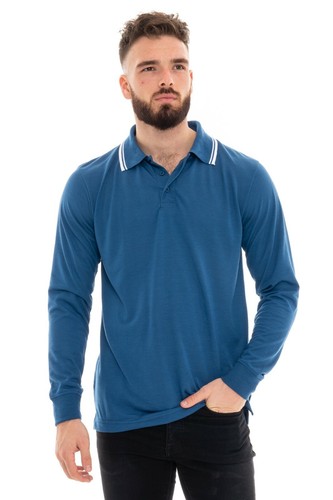 Mens polo long sleeve pique - long,
