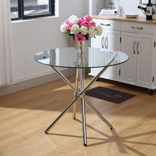 Round Glass Dining Coffee Table Chrome Leg Kitchen Furniture -Chairs Optional