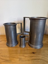 Set Of  3 Heavy Pewter Jugs