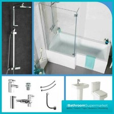 L Shaped Bathroom Suite 1500mm 1700mm Bath Basin Toilet Taps & Shower