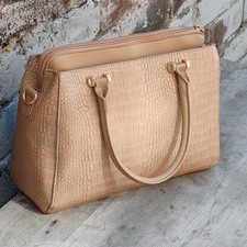 Catwalk Ladies Handbag Moc Croc-Skin, Beige-Pink, Zipper, 35x31x24cm 