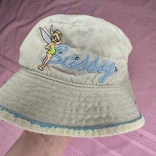 Vintage Tinkerbell Sassy Bucket Hat Beige Women Walt Disney World Cotton RN 8416