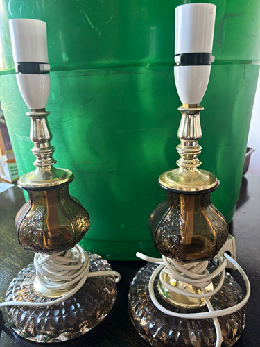 Pair vintage glass brass - vintage,