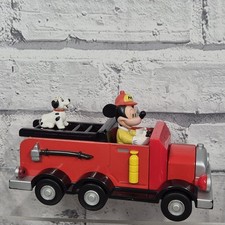 Mickey Mouse Fire Dept Truck Pull Back & Go Working Sounds Disney Vintage Metal