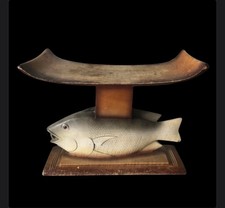 Ashanti Fish Figurative Wood Carved Stool Ghana African Art