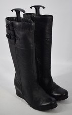Ladies Lotus Black Leather Faux Fur Lined Low Wedge Boots Size UK 6.5