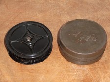 VINTAGE AGFA FILM SPOOL OR REEL WITH CANISTER. FOR 16mm FILM. 7.5 cm. DIAMETER.