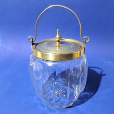 Vintage Cut Glass Biscuit Barrel With Brass Lid