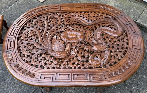 Asian carved wood dragon and - asian,