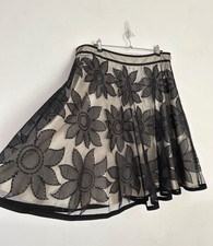 Monsoon Skirt Women's Embroidered Flower Flare Lined Black Mesh Occasion Size 18