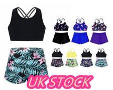 UK Kid Swimming Costume 2 Piece Sports Bra Shorts Beach Swimwear Swimsuit Outfit
