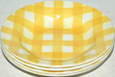 4 Rare Antique 1940s French Sarreguemines Eccossais Yellow Gingham Bowls