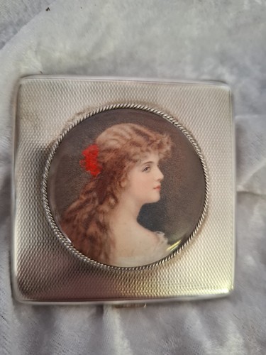 Antique silver powder compact - silver,
