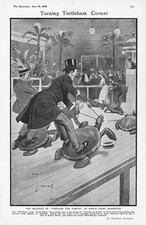 CHARLES CROMBIE Turning Turtleham Corner - Antique Comic Print 1908