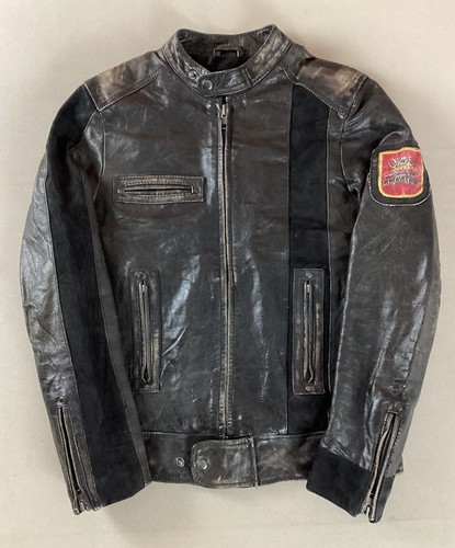 Distressed leather biker - leather,