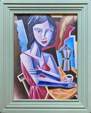 Aft Hennie Niemann Jr (b. 1972 S-African)  Cubist Abstract Portrait Oil Painting