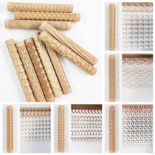 Pottery Art Wooden Texture Roll Embossed Rod Roller DIY Clay Tools Craft Supply