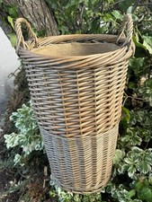 Brown Wicker Umbrella Stand with Handles and Fabric Lining #AGT453