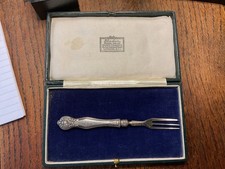Birmingham  solid STERLING SILVER CHRISTENING fruit fork  - BOXED 1929