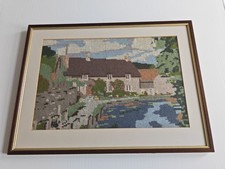Vintage Tapestry of a Country Cottage Scene - Vintage Frame