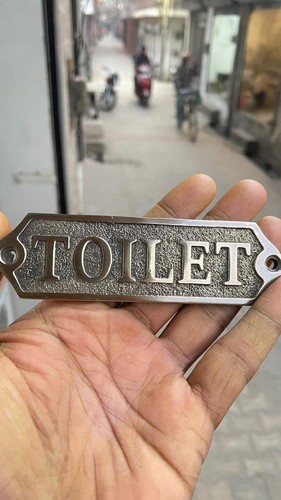 Brass toilet sign - toilet, door