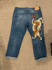Gucci Jeans Embroided Tiger And Flowers Blue Mens  40 W