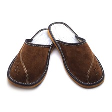 Men's Natural Suede Leather Slippers Shoes, Comfortable Slip-On Mules for Gents