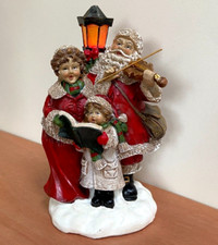 Vintage Christmas Carol Singers & Santa, Light Up Figurine Ornament Decoration