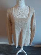 Celtic Clothing Beige Lambswool Jumper Size Large Diamond Pattern Made In UK