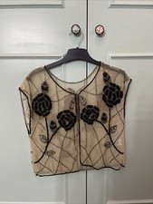 NEXT Lovely Small Gold & Black sleeveless Sequin Shrug / Bolero, party glam!  