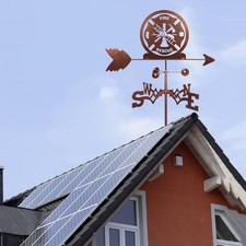 Retro Iron Weather Vane Shed Mount Vintage Metal Wind Direction Indicator