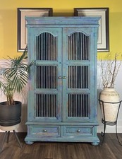 Vintage Indonesian Oak  Larder/Pantry with copper etched door & drawer furniture