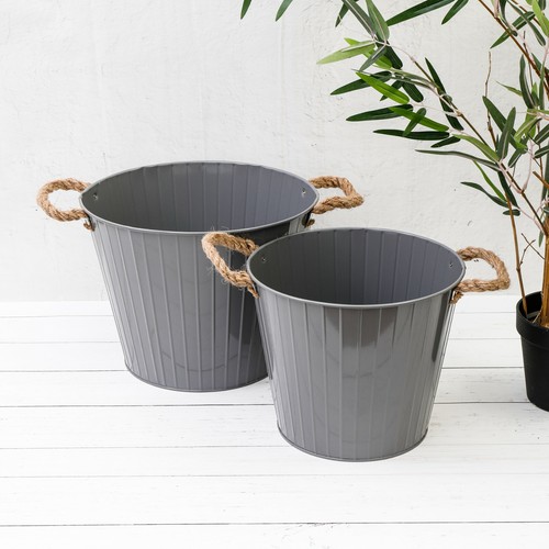 Grey round gloss ribbed - grey, metal