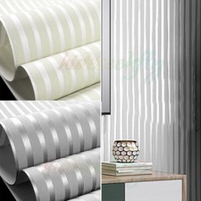 Beige/Grey Stripe Thick Textured Wallpaper Bedroom Embossed Non-woven Wall Paper