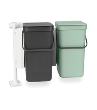 Brabantia Sort & Go Built-In Cupborad Bin - 12 Litre - Grey & Mint (2 Pack)