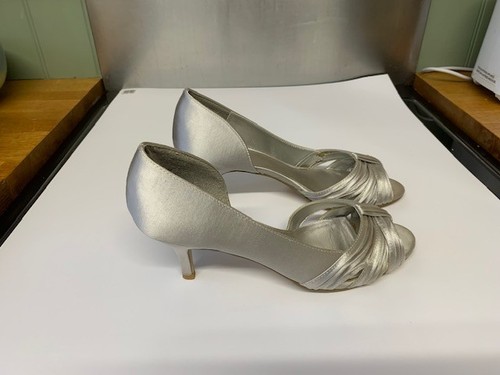 Silver satin mid heel party - satin, mid-heel